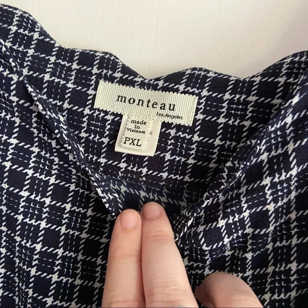 Puff Sleeve Check Plaid Scalloped Neckline Size XL Petite Checkered